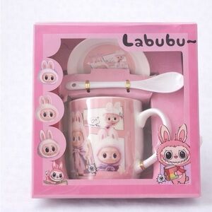 Labubu Pink Mug & Spoon Gift Set – Cute Bunny Character Ceramic Cup – New in Box